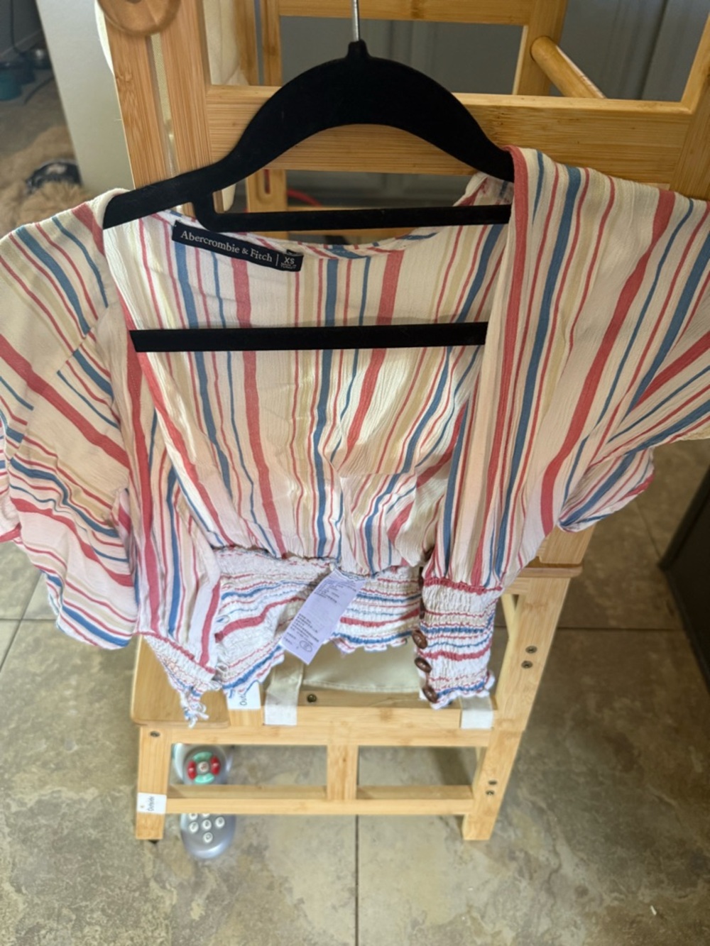 Abercrombie & Fitch Cream Top with Red and Blue Stripes